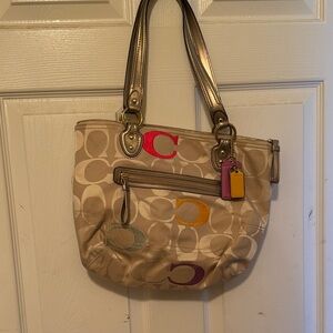Coach Beige Shoulder Bag with Multicolor Accents